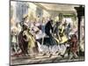 American Folk Dance: Couple Dancing to the Sound of a Violin at a Dance, 1700S. Colourful Engraving-null-Mounted Giclee Print