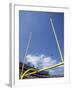 American Fooball Flying Through the Goalposts-null-Framed Photographic Print