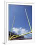 American Fooball Flying Through the Goalposts-null-Framed Photographic Print