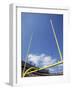 American Fooball Flying Through the Goalposts-null-Framed Photographic Print