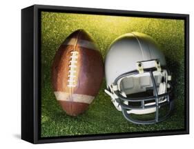 American Football Helmet and a Football-null-Framed Stretched Canvas