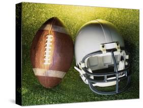 American Football Helmet and a Football-null-Stretched Canvas