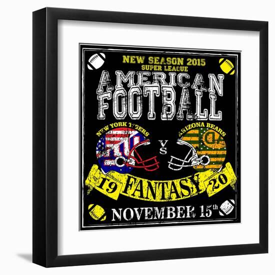 American Football Man T Shirt Vintage Vector Print for Boy Sportswear-emeget-Framed Art Print