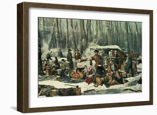 American Forest Scene, Maple Sugaring, 1856-Currier & Ives-Framed Giclee Print