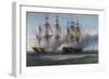 American Frigate Protecting Convoy from Attack by British Frigate-null-Framed Giclee Print