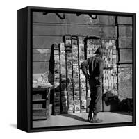 American GI Perusing Book Vendors' Stand during WWII-Robert Capa-Framed Stretched Canvas