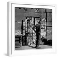 American GI Perusing Book Vendors' Stand during WWII-Robert Capa-Framed Photographic Print