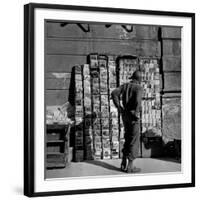 American GI Perusing Book Vendors' Stand during WWII-Robert Capa-Framed Photographic Print