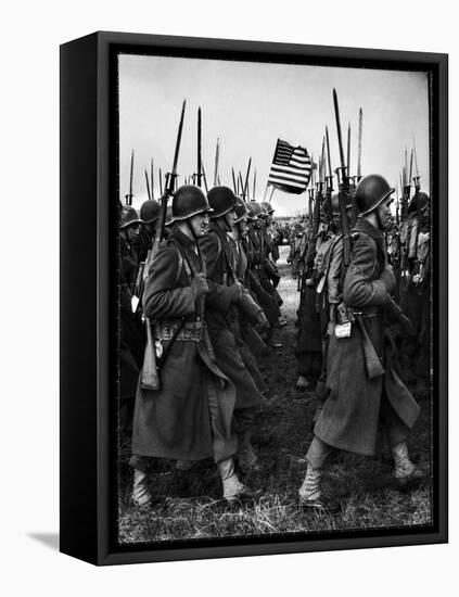 American Glider Troops' Airborne Unit on Parade at Airfield Before Eisenhower's D Day-Frank Scherschel-Framed Stretched Canvas