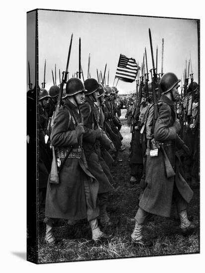 American Glider Troops' Airborne Unit on Parade at Airfield Before Eisenhower's D Day-Frank Scherschel-Stretched Canvas