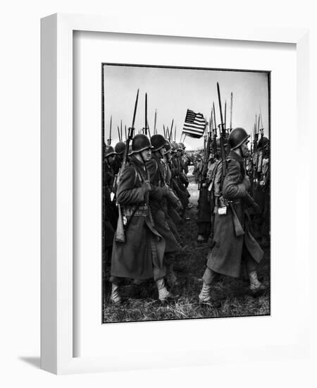 American Glider Troops' Airborne Unit on Parade at Airfield Before Eisenhower's D Day-Frank Scherschel-Framed Photographic Print