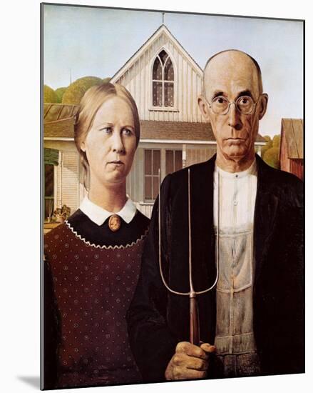 American Gothic, 1930-Grant Wood-Mounted Art Print