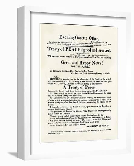 American Handbill Announcing the Treaty of Ghent, Ending the War of 1812-null-Framed Giclee Print