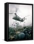 American Helicopter H-21 Hovering Above Soldiers in Combat Zone During Vietnam War-Larry Burrows-Framed Stretched Canvas