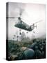 American Helicopter H-21 Hovering Above Soldiers in Combat Zone During Vietnam War-Larry Burrows-Stretched Canvas