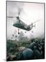 American Helicopter H-21 Hovering Above Soldiers in Combat Zone During Vietnam War-Larry Burrows-Mounted Photographic Print