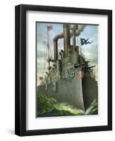 American History Print of Admiral George Dewey Standing on His Flagship-Stocktrek Images-Framed Art Print