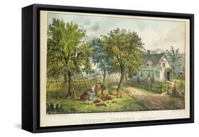 American Homestead; Autumn-Currier & Ives-Framed Stretched Canvas