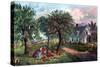 American Homestead in Autumn, 1869-Currier & Ives-Stretched Canvas
