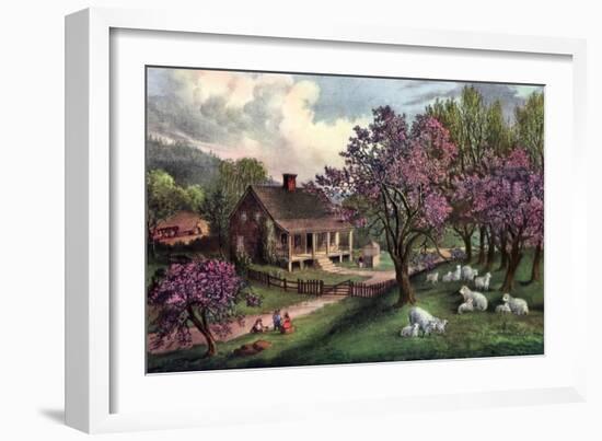 American Homestead in Spring, 1869-Currier & Ives-Framed Giclee Print