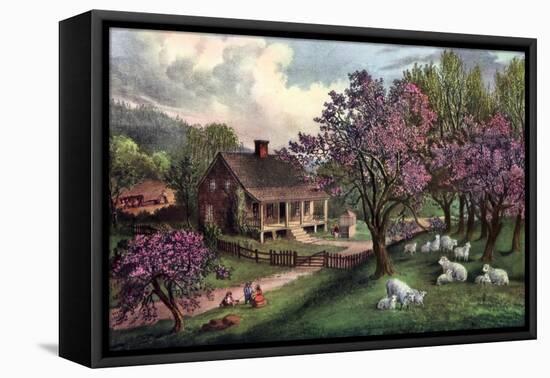 American Homestead in Spring, 1869-Currier & Ives-Framed Stretched Canvas