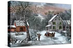 American Homestead in Winter, 1868-Currier & Ives-Stretched Canvas