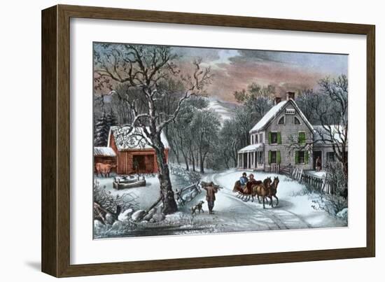 American Homestead in Winter, 1868-Currier & Ives-Framed Giclee Print