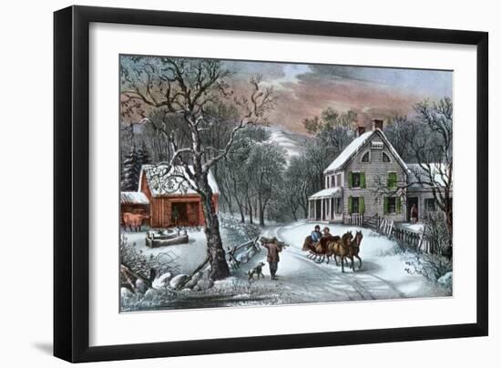 American Homestead in Winter, 1868-Currier & Ives-Framed Giclee Print