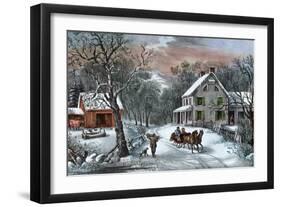 American Homestead in Winter, 1868-Currier & Ives-Framed Giclee Print