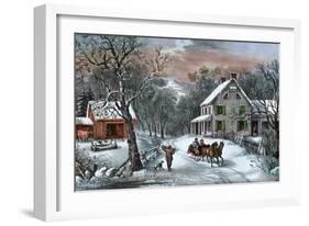 American Homestead in Winter, 1868-Currier & Ives-Framed Giclee Print