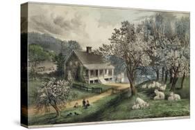 American Homestead Spring-Currier & Ives-Stretched Canvas