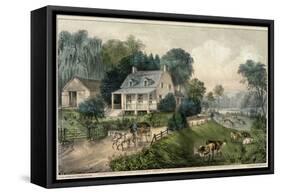 American Homestead Summer-Currier & Ives-Framed Stretched Canvas