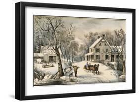 American Homestead Winter-Currier & Ives-Framed Giclee Print