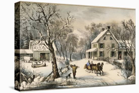 American Homestead Winter-Currier & Ives-Stretched Canvas