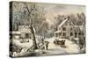 American Homestead Winter-Currier & Ives-Stretched Canvas