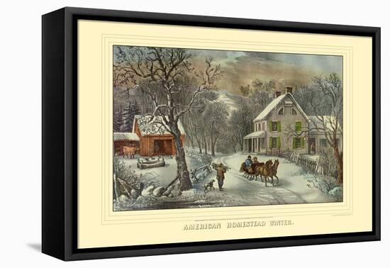 American Homestead Winter-Currier & Ives-Framed Stretched Canvas