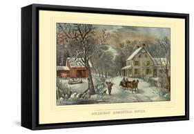 American Homestead Winter-Currier & Ives-Framed Stretched Canvas