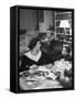 American Housewife Margaret Carson Sitting at Home with Her Husband and Son-Nina Leen-Framed Stretched Canvas