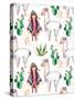 American Indian Girl in Traditional Poncho and Her Best Friend - Llama-KaterinaS-Stretched Canvas