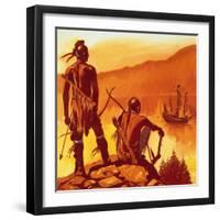 American Indians Looking at Invaders' Ship-English School-Framed Giclee Print