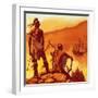 American Indians Looking at Invaders' Ship-English School-Framed Giclee Print