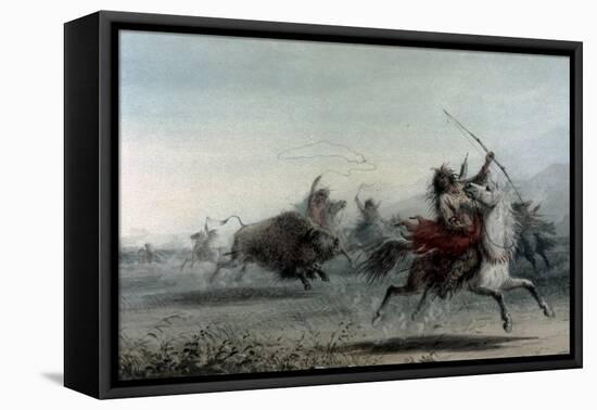 American Indians on Bison Hunt-Alfred Jacob Miller-Framed Stretched Canvas