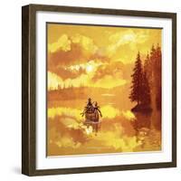 American Indians Transporting a White Man in a Canoe-English School-Framed Giclee Print