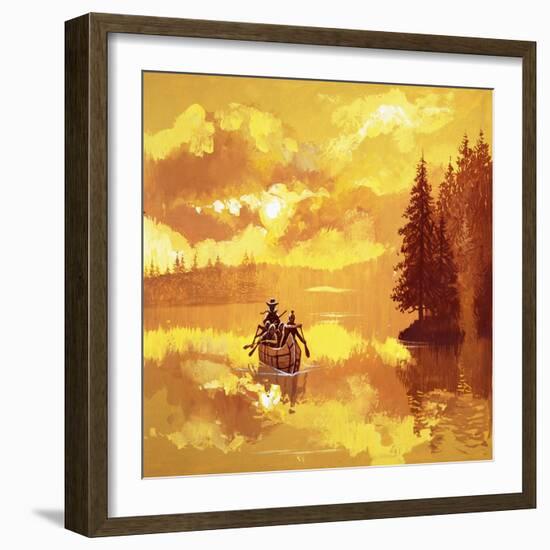 American Indians Transporting a White Man in a Canoe-English School-Framed Giclee Print