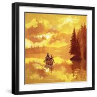 American Indians Transporting a White Man in a Canoe-English School-Framed Giclee Print