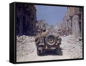 American Jeeps Travelling Through Completely Bombed Out Town During the Drive Towards Rome, Wii-Carl Mydans-Framed Stretched Canvas