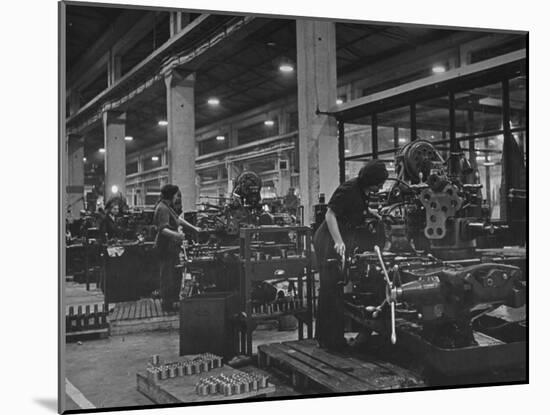 American Lathes Sent under the Lease Lend Act Being Used for Turning Out Gun Parts-null-Mounted Photographic Print