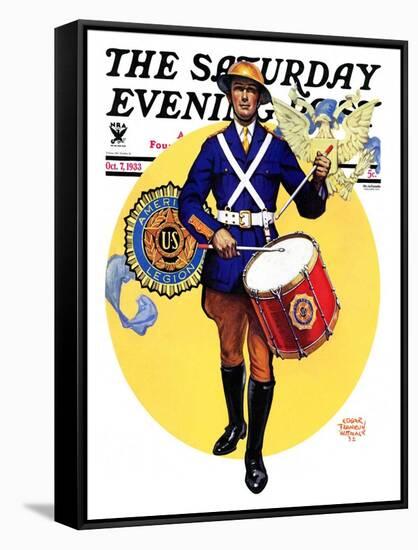 "American Legion Drummer," Saturday Evening Post Cover, October 7, 1933-Edgar Franklin Wittmack-Framed Stretched Canvas