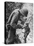 American Lieutenant Carrying Micronesian Baby He Found in cave Japanese Soldiers Holed Up There-W^ Eugene Smith-Stretched Canvas