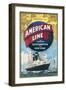 American Line Poster Advertising Cruises from Southampton to New York-null-Framed Art Print